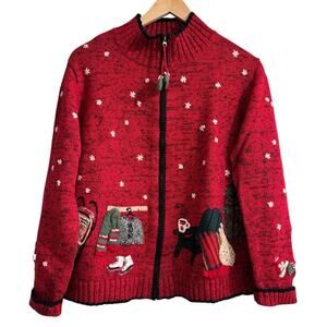 Coldwater Creek Ramie Blend Christmas Holiday Winter Cardigan Cabin Snow M